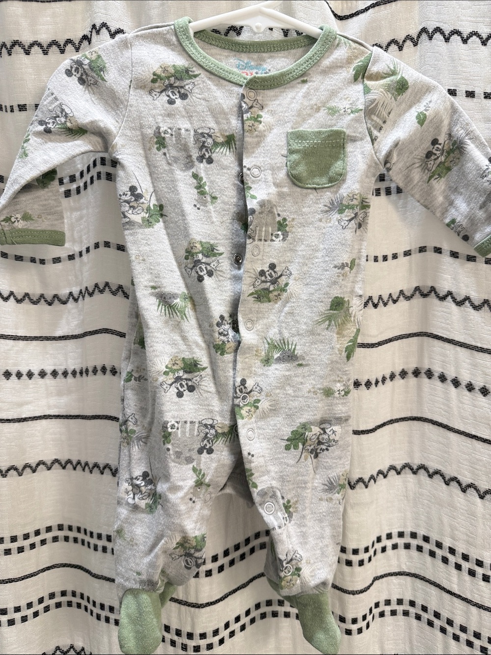 Disney Gray and Green Mickey Mouse Footed One-Piece